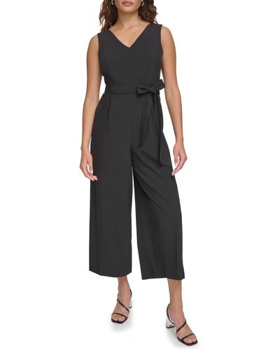 Calvin Klein Commuter V-neck Cropped Jumpsuit - Black