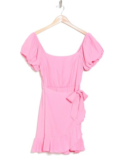ROW A Puff Sleeve Wrap Style Dress - Pink