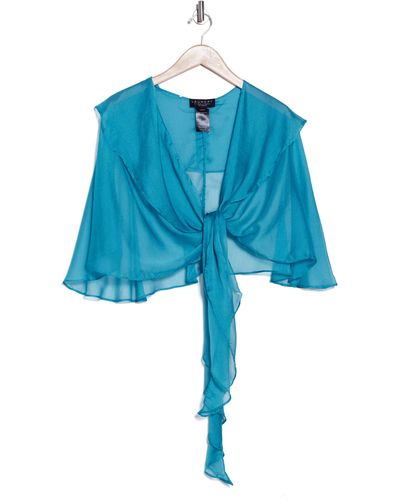 Laundry by Shelli Segal Double Ruffle Tie Front Wrap Top - Blue