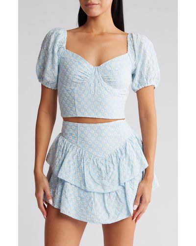 Vici Collection Bittersweet Moments Eyelet Top - Blue