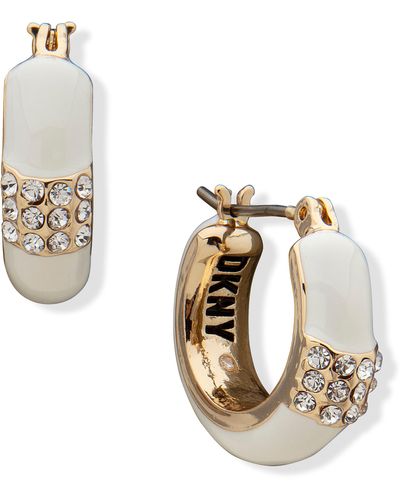 DKNY Crystal & Enamel Hoop Earrings - Metallic