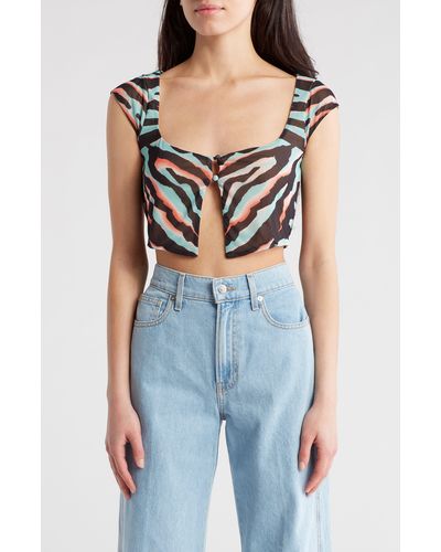 AFRM Nylah Two Button Cap Sleeve Crop Top - Blue