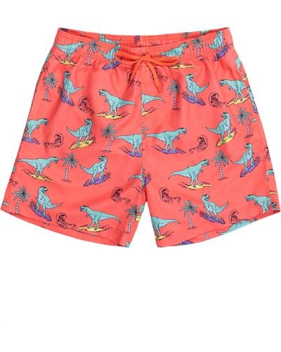 Burnside Print Swim Shorts - Red