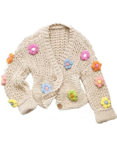 Saachi Chunky Floral Crochet Cardigan - Gray