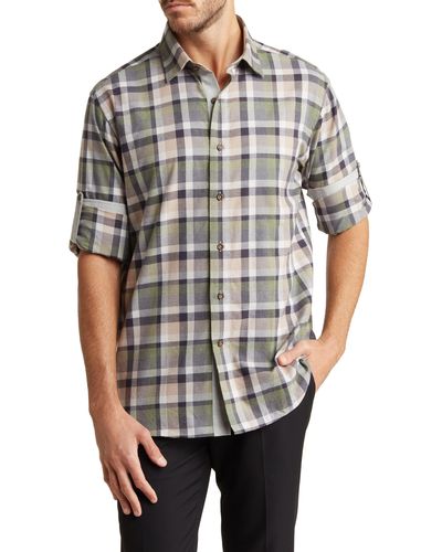 Lorenzo Uomo Check Print Trim Fit Long Sleeve Cotton Flannel Button-up Shirt - Gray