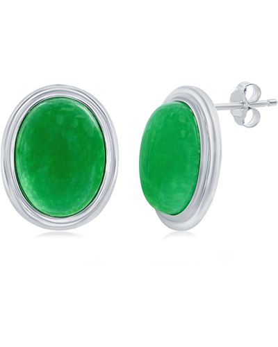 Simona Sterling Silver Oval Jade Stud Earrings - Green