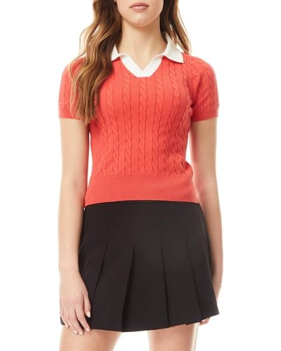 Love By Design Ivy Cable Knit Short Sleeve Top - Red