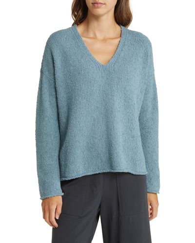 Eileen Fisher V-neck Split-cuff Sweater - Blue