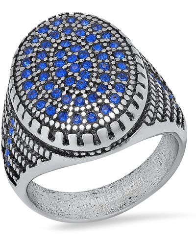 HMY Jewelry Stainless Steel & Crystal Ring - Gray