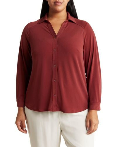 Adrianna Papell Long Sleeve Button-up Top - Red