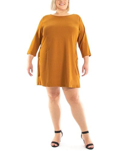 Nina Leonard Jewel Neck Three-quarter Sleeve High Tech Dress - Orange