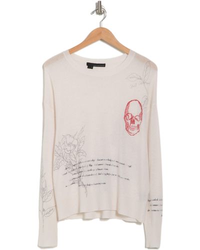 Skull Cashmere Blayne Skull Script Print Cashmere Sweater In Alabaster Multi At Nordstrom Rack - Multicolor