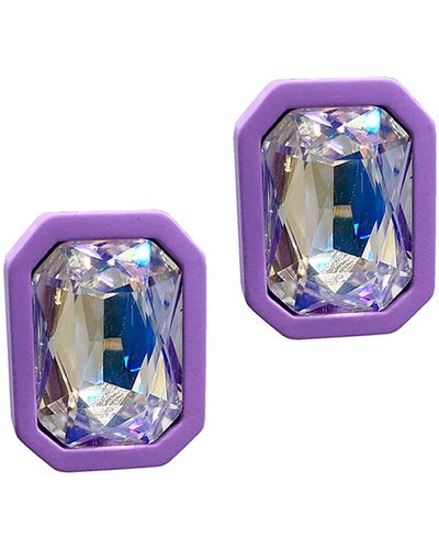 Adornia Halo Crystal Stud Earrings - Purple