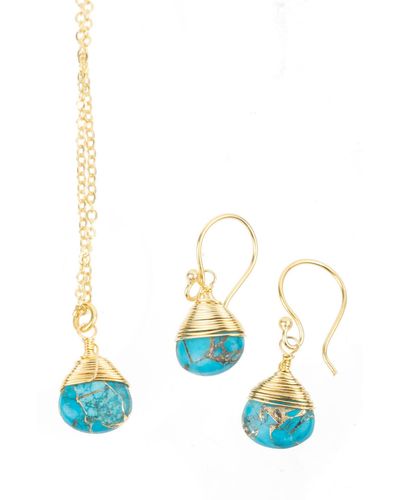 Saachi Mojave Mini Raindrop Earrings & Necklace Set - Blue
