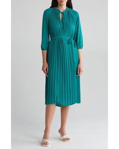 Nanette Lepore Pleated Tie Waist Midi Dress - Green