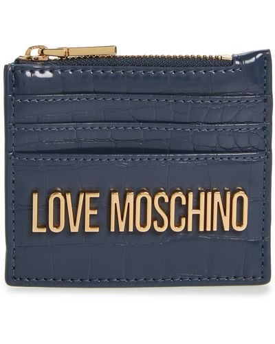 Love Moschino Croc Embossed Faux Leather Zip Card Wallet - Blue