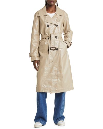 Apparis Double Breasted Faux Leather Trench Coat - Natural