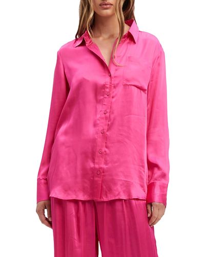 Bardot Lena Satin Button-up Shirt - Pink