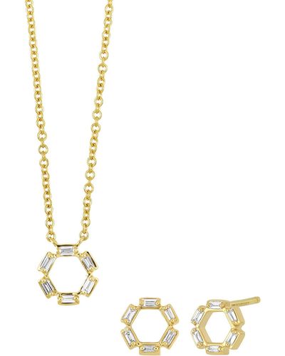 Bony Levy Getty 18k Yellow Gold Baguette Circle Of Life Earrings & Necklace Set - Metallic
