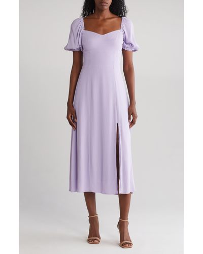 Wayf Puff Sleeve Midi Dress - Purple