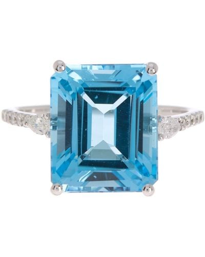 Effy 14k White Gold Pave Diamond & Emerald Cut Blue Topaz Ring