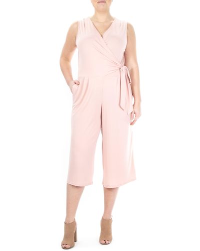 Nina Leonard Surplice Wrap Crop Jumpsuit - Pink