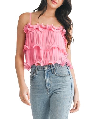 Lush Ruffle Pleated Wire Hem Crop Top - Red