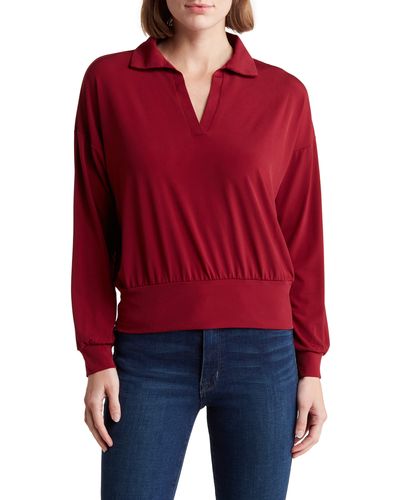 Truth Spread Collar Long Sleeve Top - Red