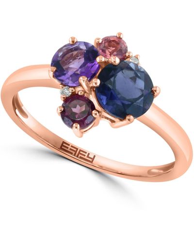 Effy 14k Gold Diamond & Amethyst Cluster Ring - Blue