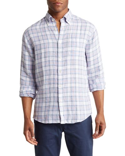 Brooks Brothers Regular Fit Plaid Linen Button-down Shirt - White