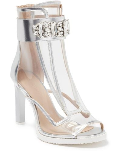 Karl Lagerfeld Blayze Clear Embellished Peep Toe Bootie In Clear/silv At Nordstrom Rack - White