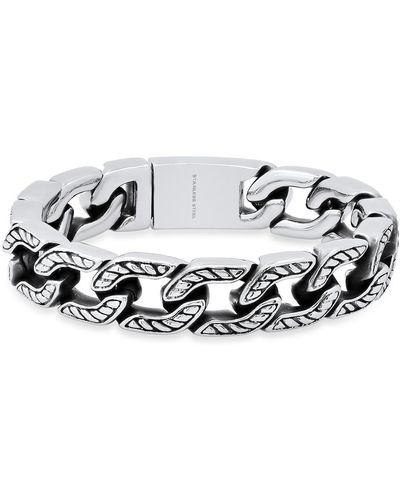 HMY Jewelry Heavy Oxidized Stainless Steel Chain Bracelet - Metallic