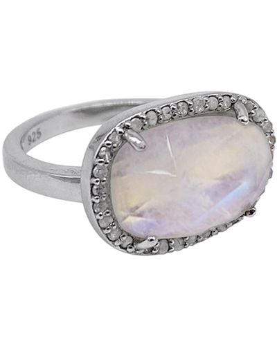 Adornia Fine Sterling Silver Diamond & Moonstone Ring - White