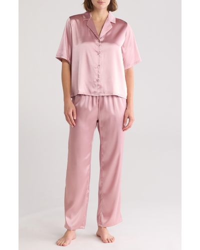 Nicole Miller Satin Boxy Pajamas - Pink