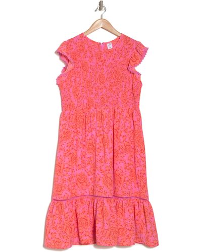 Melrose and Market Smocked Flutter Sleeve Midi Dress - Pink