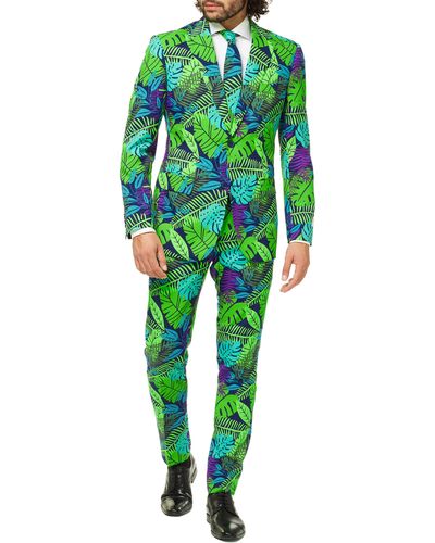 Opposuits Juicy Jungle Trim Fit Two-piece Suit With Tie - Green