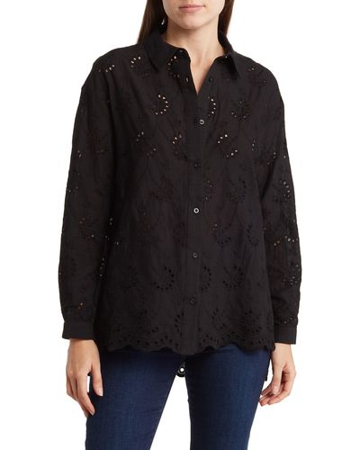 Adrianna Papell Eyelet Button-up Shirt - Black