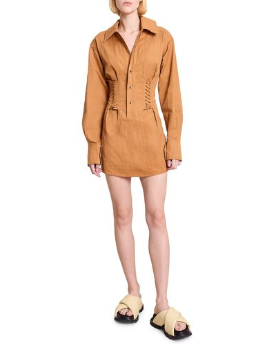 A.L.C. Corset Inspired Long Sleeve Cotton & Hemp Shirtdress - Orange