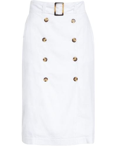 Club Monaco Belted Linen Blend Pencil Skirt In White At Nordstrom Rack