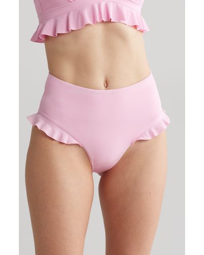 Hanky Panky High Waist Ruffle Trim Bikini Bottoms - Pink