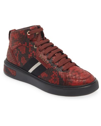 Bally Meson Snakeskin Embossed High Top Sneaker - Red
