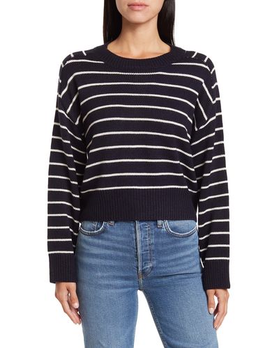 Tahari Saddle Stripe Long Sleeve Sweater - Blue