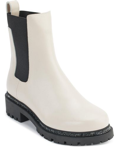 DKNY Crystal Welt Lug Sole Chelsea Boot - White