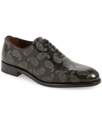 Ferragamo Paisley Leather Oxford Dress Shoe - Gray