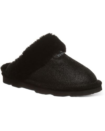 BEARPAW Loki Leopard Print Genuine Shearling Lined Suede Slipper - Black