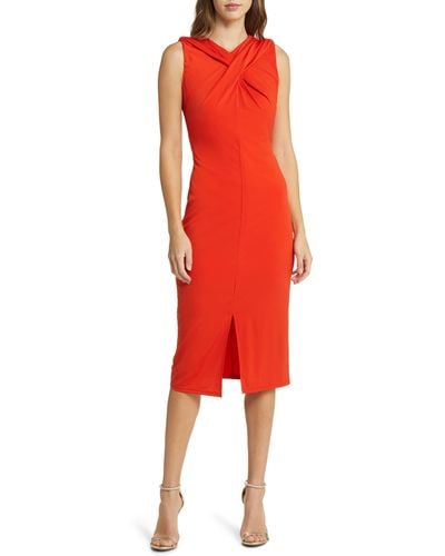Sam Edelman Crossover Neck Jersey Sheath Dress - Red