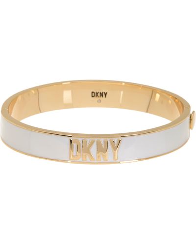 DKNY Enamel Logo Hinged Bangle Bracelet In Gold/white At Nordstrom Rack
