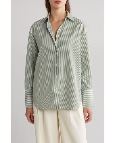 Rebecca Taylor Yarn Dye Stripe Cotton Button-up Shirt - Gray