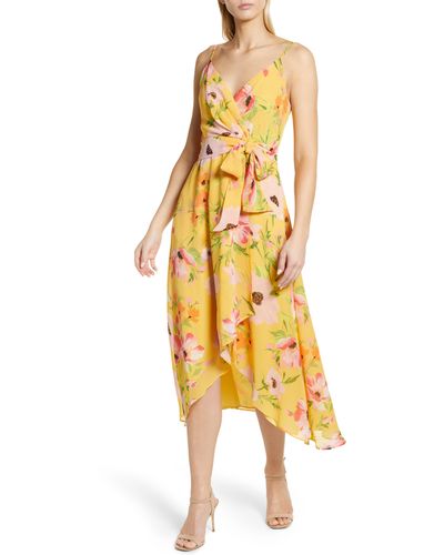 Vince Camuto Floral High-low Chiffon Dress - Yellow