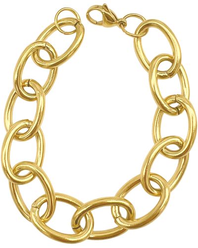 Adornia 14k Yellow Gold Plated Stainless Steel Water Resistant Oval Link Chain Bracelet - Metallic